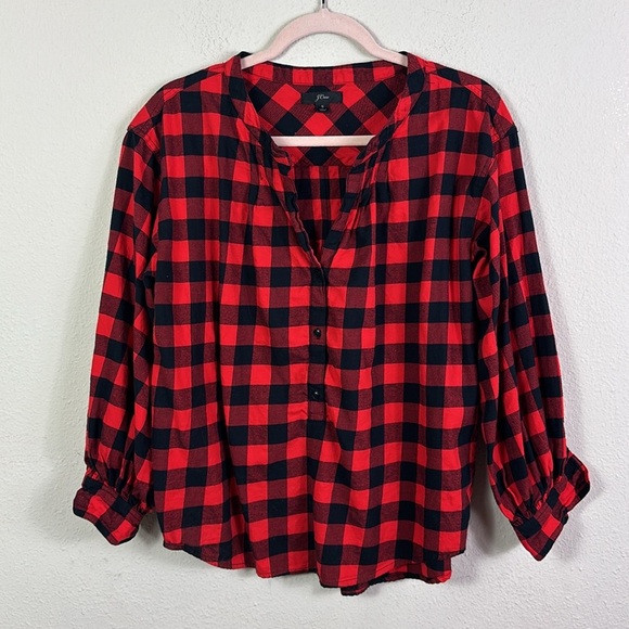 J. Crew Open V-neck shirt in buffalo check flannel red black sz small - Picture 1 of 7